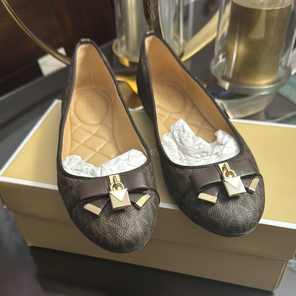 Michael Kors Brown Flats with Gold Accents